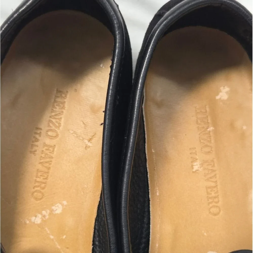 Renzo Favero Mens Black Perforated Suede Loafers 8.5